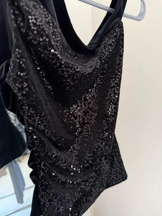 Emporio Armani | Black Sequin Off-Shoulder Blouse | Size 40 - Picture 3 of 6